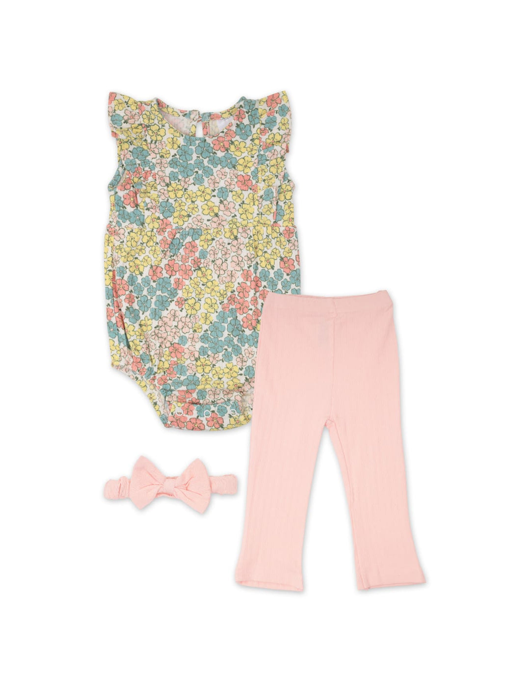Baby Girl Summer 3 Pieces Outfit Set Floral Peach at Zubaidas