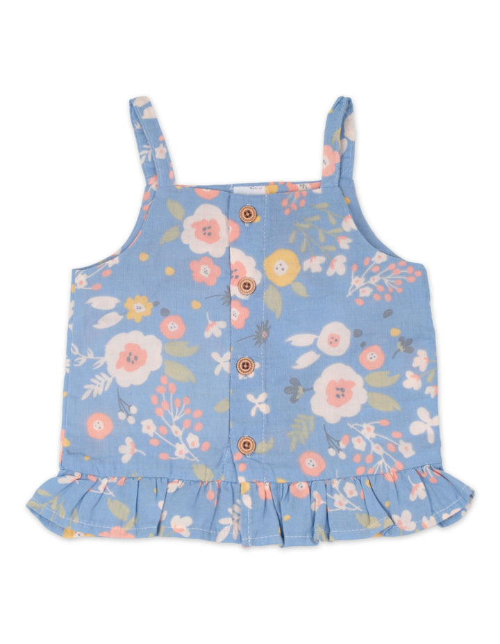 Baby Girl Summer 3 Pieces Outfit Set Floral Print Blue at Zubaidas Official Pakistan