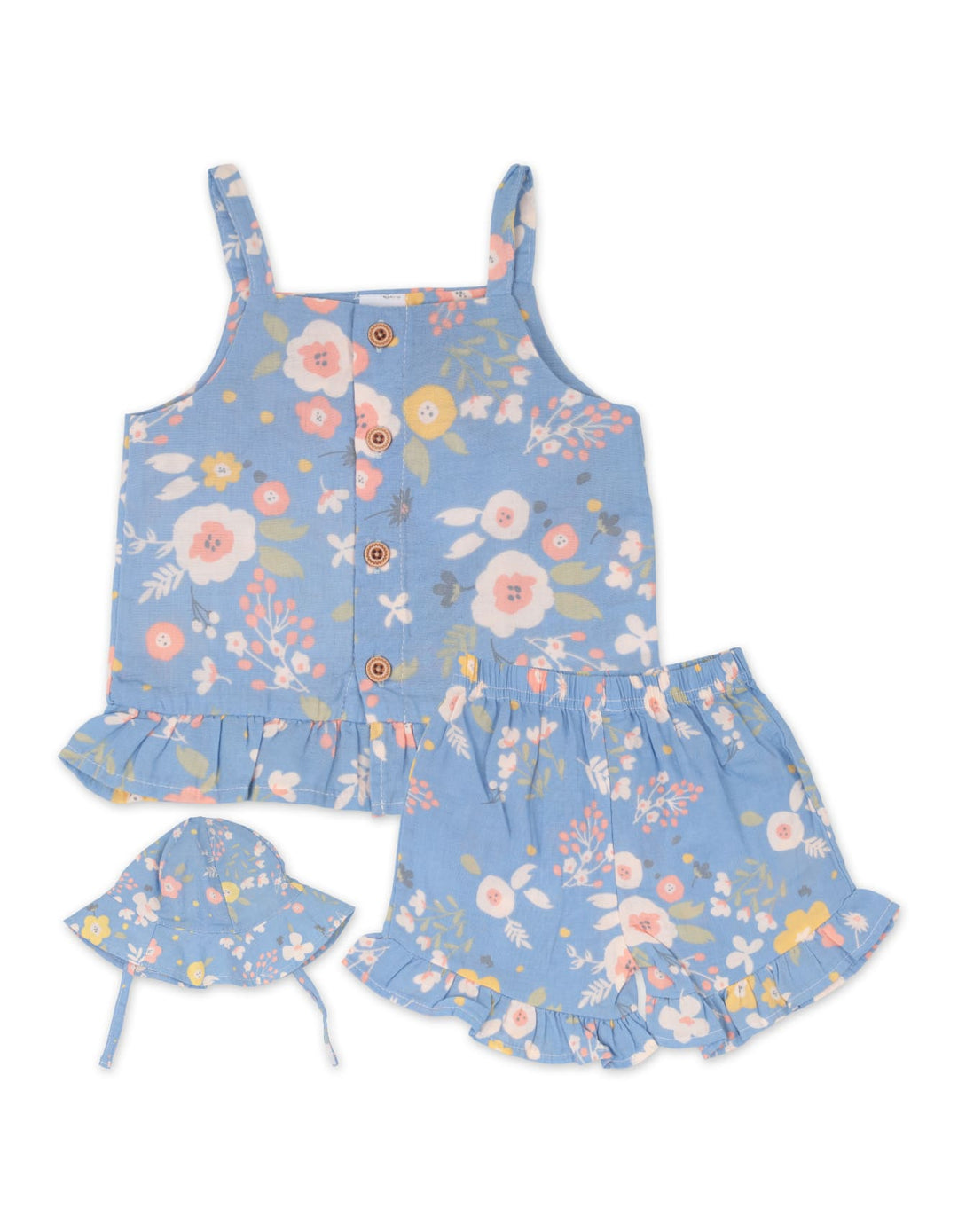 Baby Girl Summer 3 Pieces Outfit Set Floral Print Blue at Zubaidas