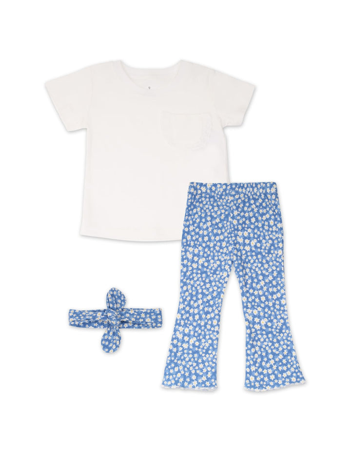 Baby Girl Summer 3 Pieces Suit Set Floral Blue at Zubaidas