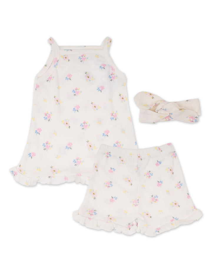 Baby Girl Summer 3 Pieces Suit Set Floral Print Off White at Zubaidas