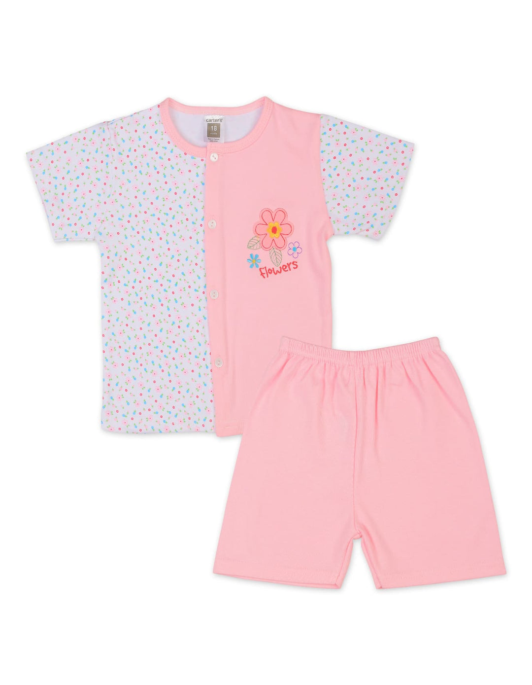 Baby Girl Summer Suit Set Floral Pink and White at Zubaidas