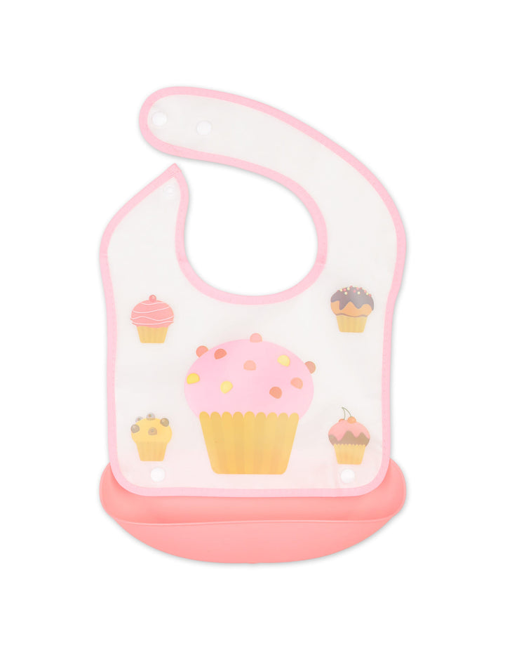 Baby Girl Waterproof Bib with Detachable Crumb Catcher Pink at Zubaidas