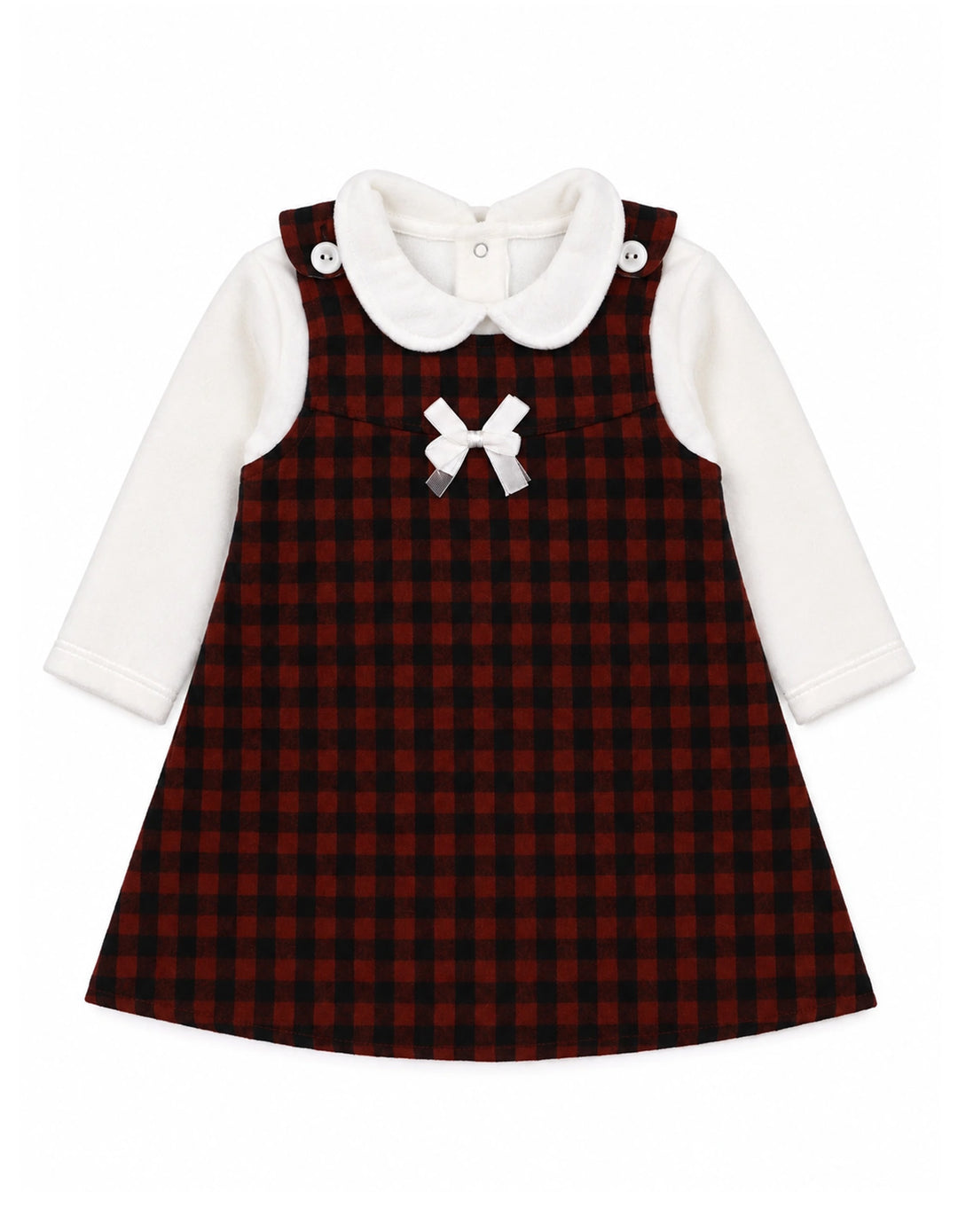 Baby Girl Winter 2 Piece Suit Checked Off White and Maroon at Zubaidas