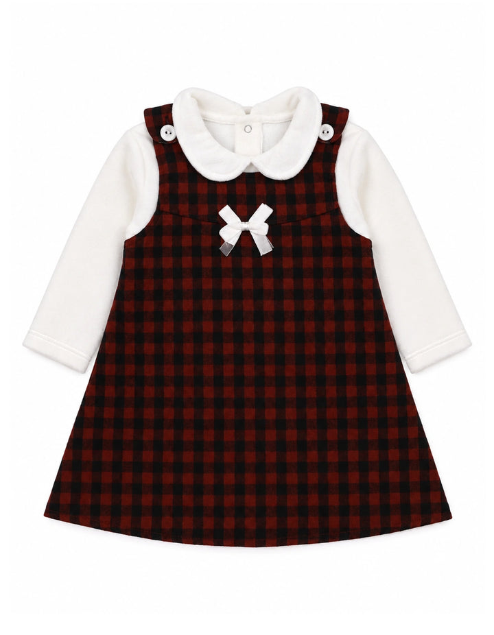 Baby Girl Winter 2 Piece Suit Checked Off White and Maroon at Zubaidas