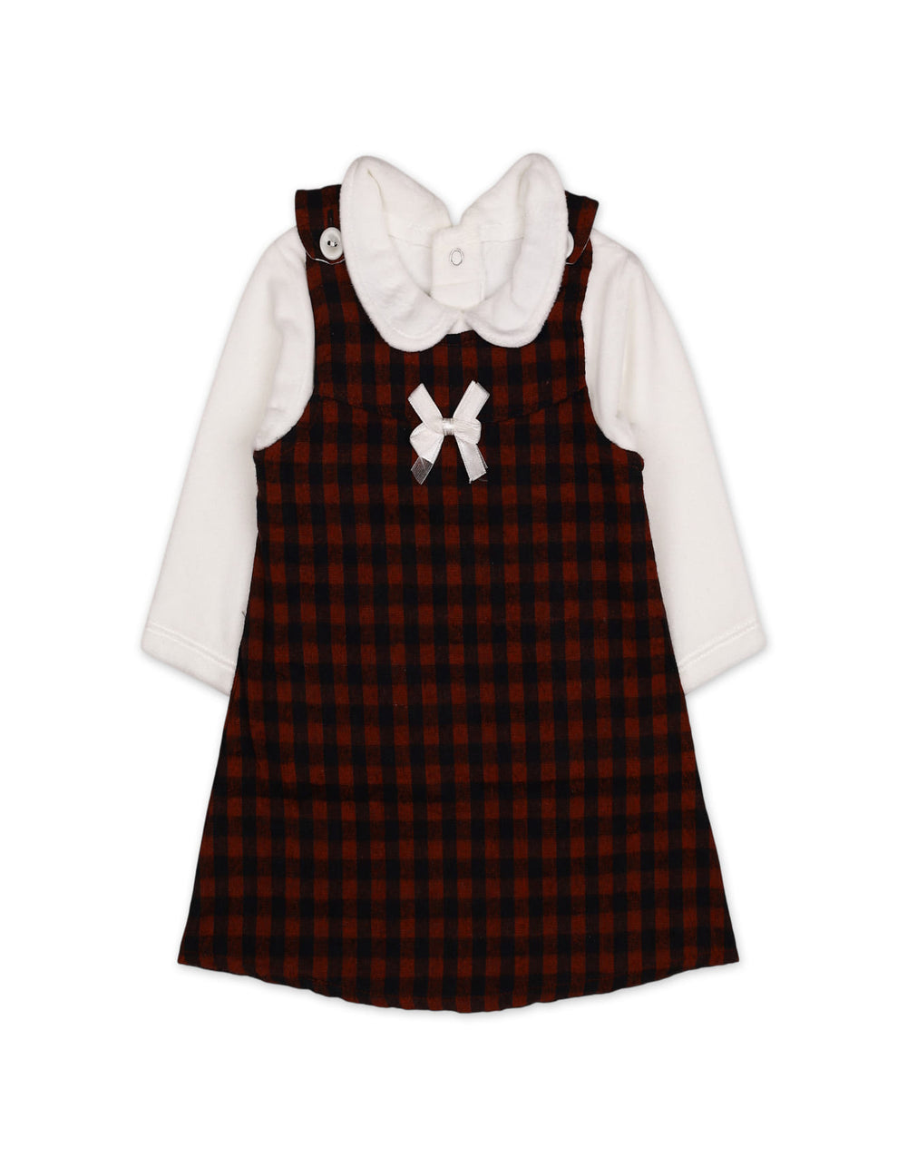 Baby Girls Winter 2 Piece Suit Checked Off White and Maroon at Zubaidas Official Pakistan