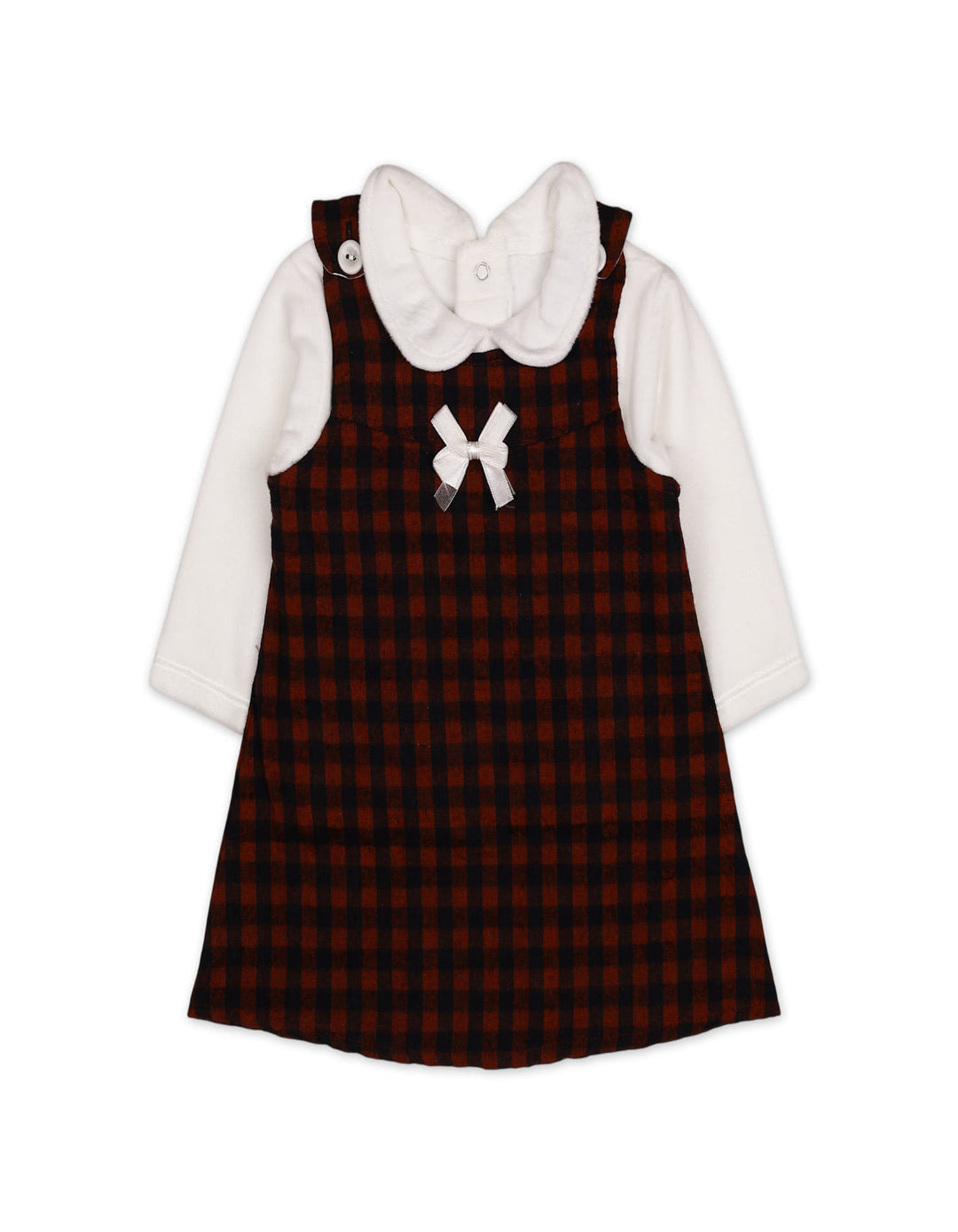 Baby Girls Winter 2 Piece Suit Checked Off White and Maroon at Zubaidas Official Pakistan