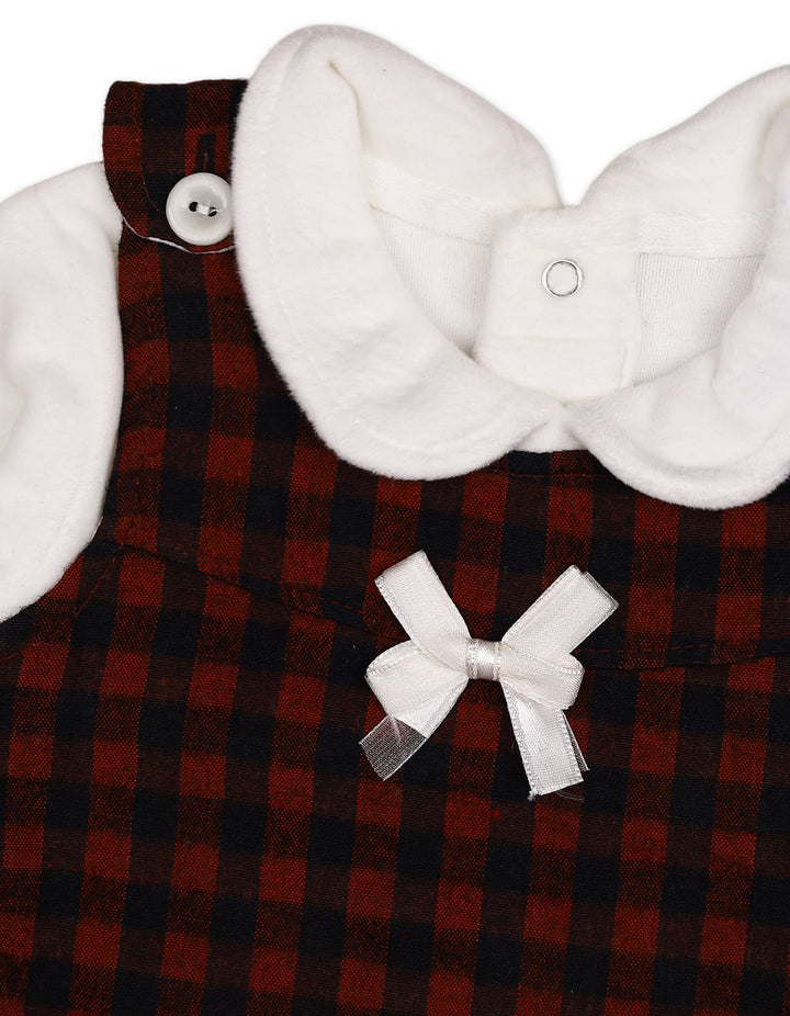 Baby Girls Winter 2 Piece Suit Checked Off White and Maroon at Zubaidas Online Pakistan