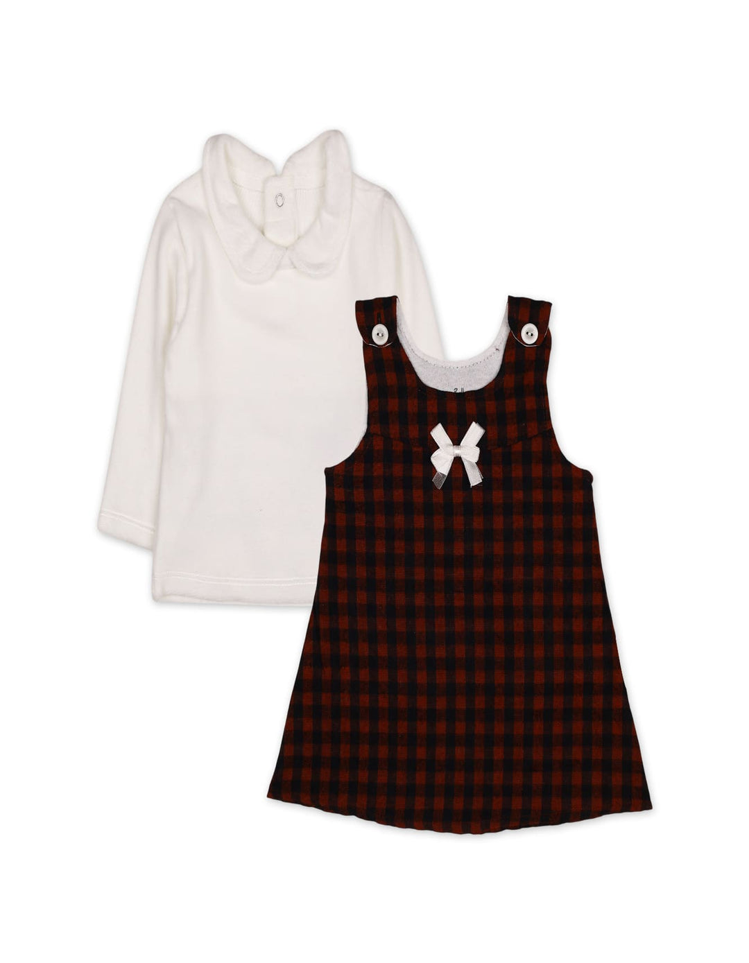Baby Girls Winter 2 Piece Suit Checked Off White and Maroon at Zubaidas