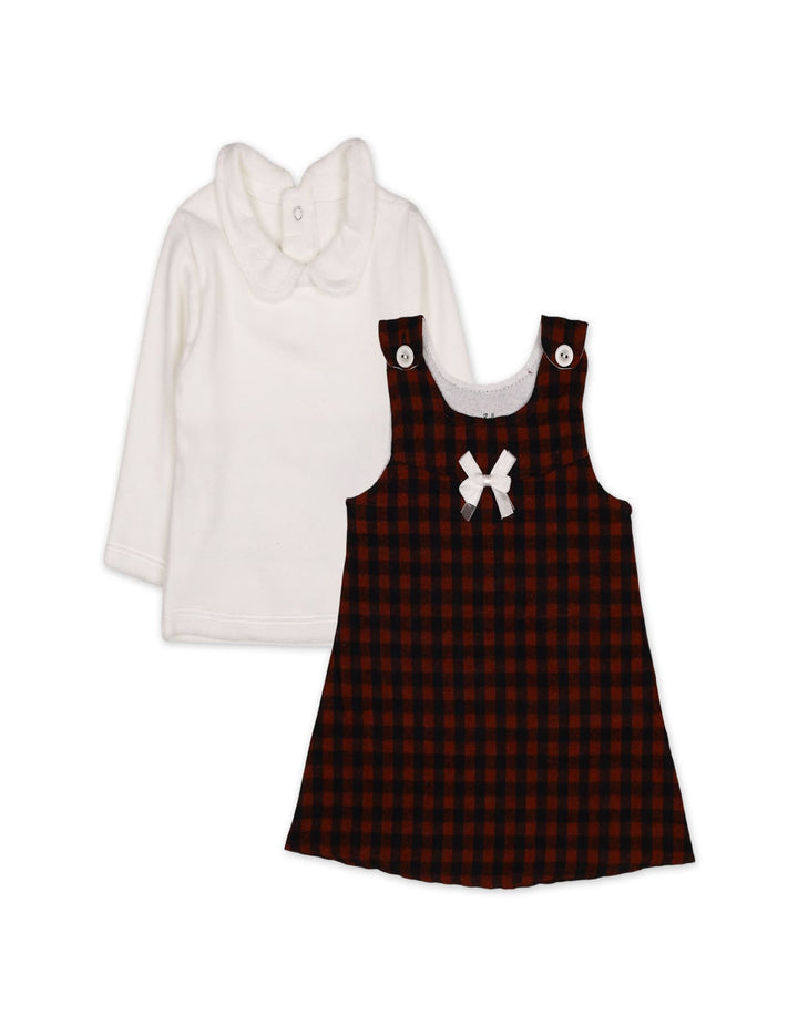 Baby Girls Winter 2 Piece Suit Checked Off White and Maroon at Zubaidas