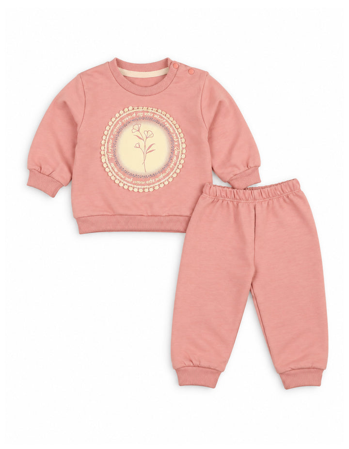 Baby Girl Winter 2 Piece Suit Floral Pink at Zubaidas