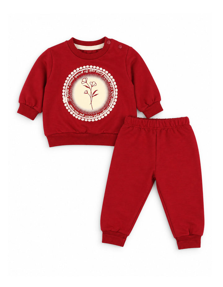 Baby Girl Winter 2 Piece Suit Floral Red at Zubaidas