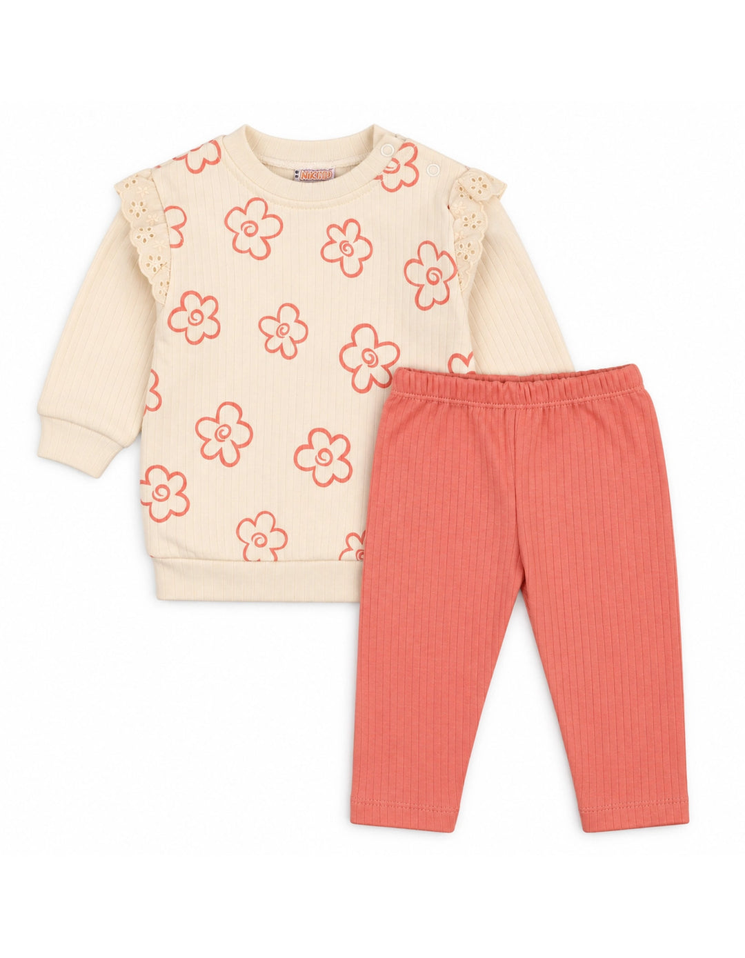 Baby Girl Winter 2 Piece Suit Set Floral Off White at Zubaidas