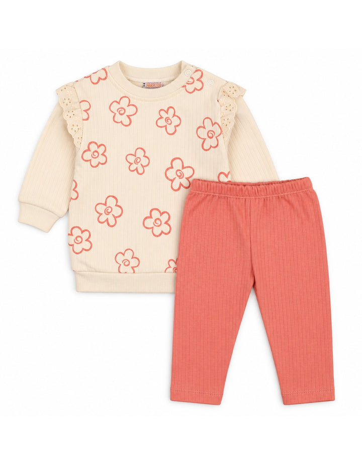 Baby Girl Winter 2 Piece Suit Set Floral Off White at Zubaidas