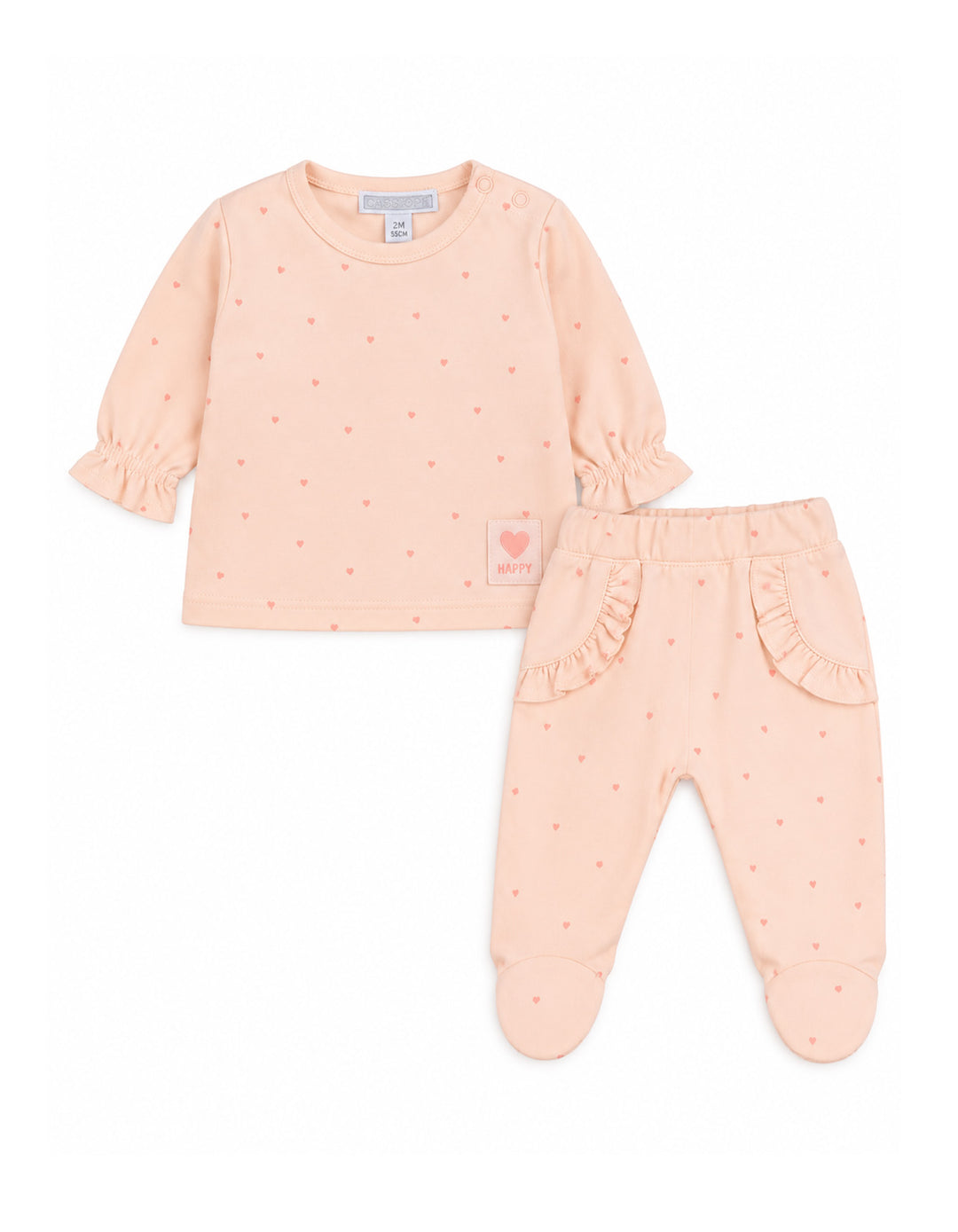 Baby Girl Winter 2 Piece Suit Set Heart Print Peach at Zubaidas