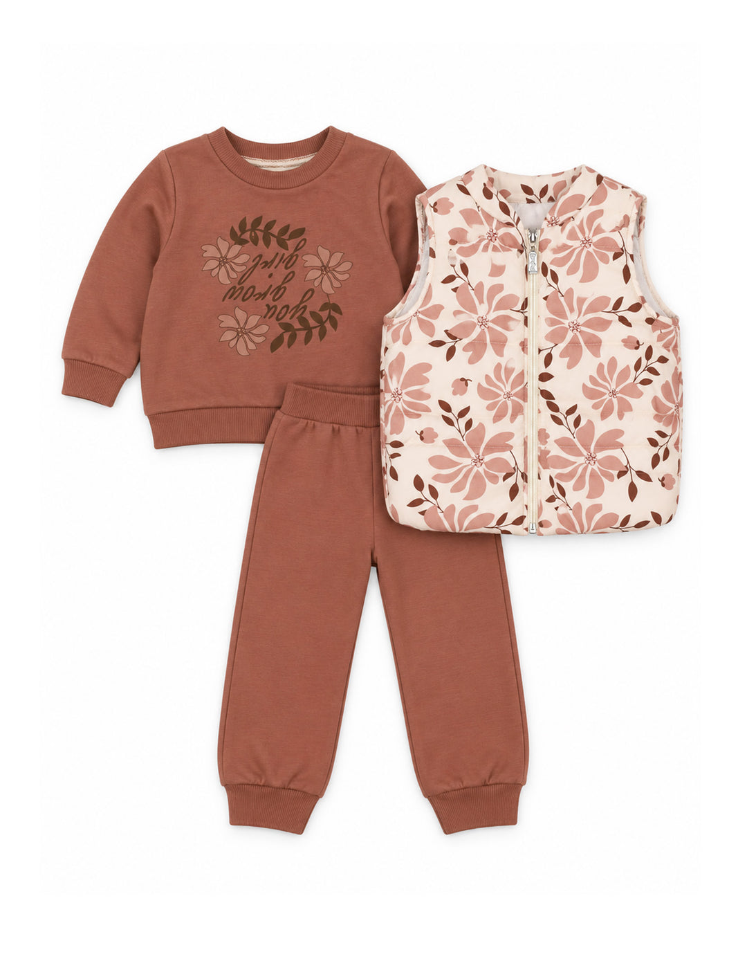 Baby Girl Winter 3 Piece Suit Floral Brown at Zubaidas