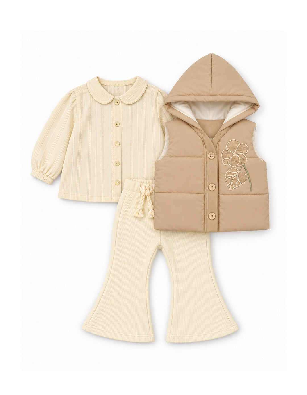 Baby Girl Winter 3 Piece Suit Floral Cream at Zubaidas