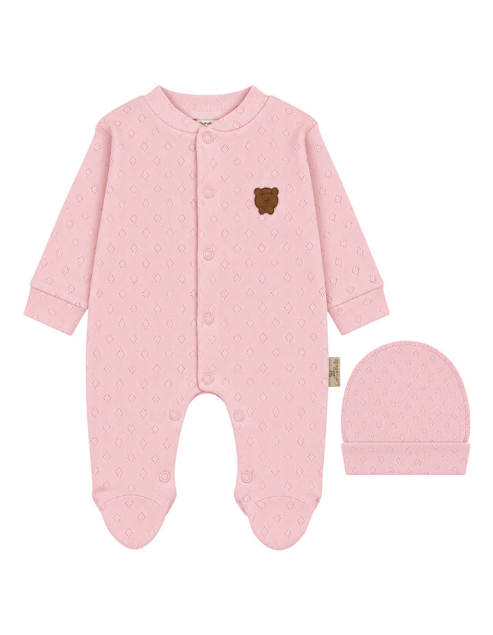 Baby Girl Winter Romper with Cap Bear Pink at Zubaidas
