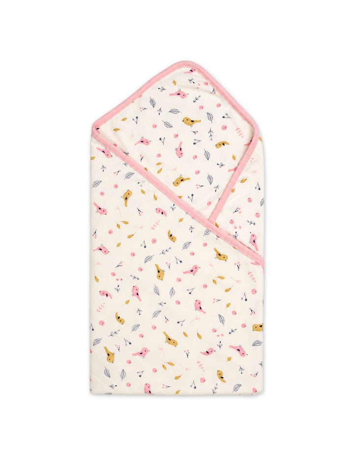Baby Girl Wrapping Sheet Bird Off White and Pink at Zubaidas