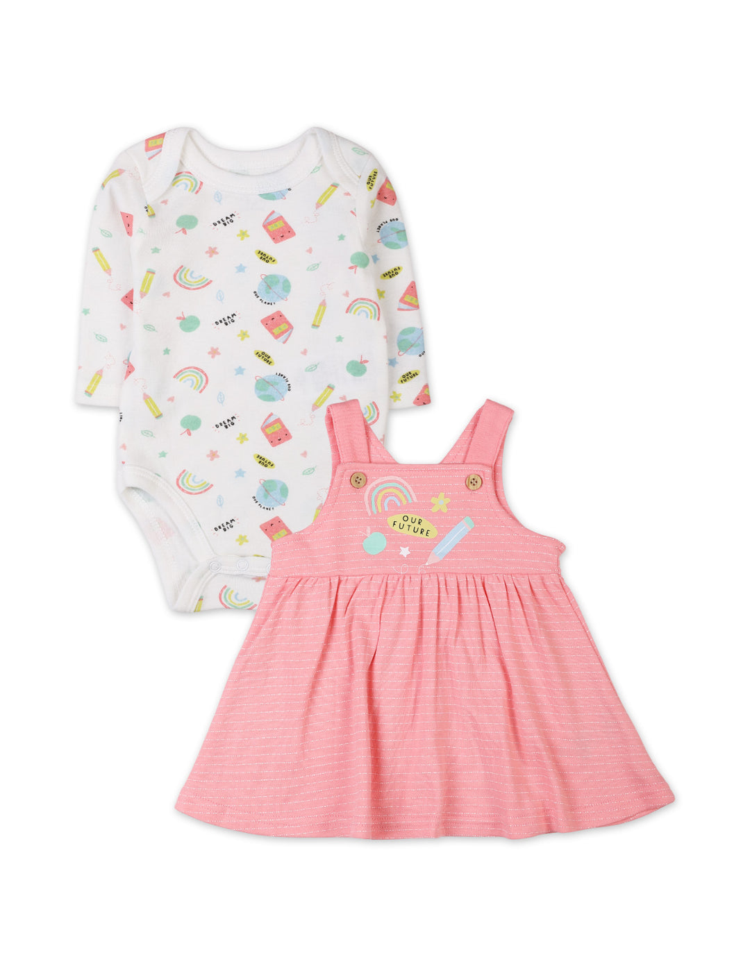 Baby Girls 2 Pieces Winter Pinafore Dress Set Bambies Our Future Pink at Zubaidas