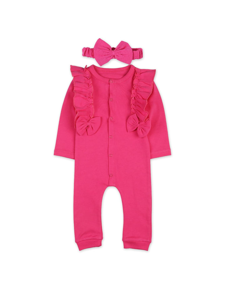 Baby Girls 2 Pieces Winter Romper Set with Headband Bambies Shocking Pink at Zubaidas