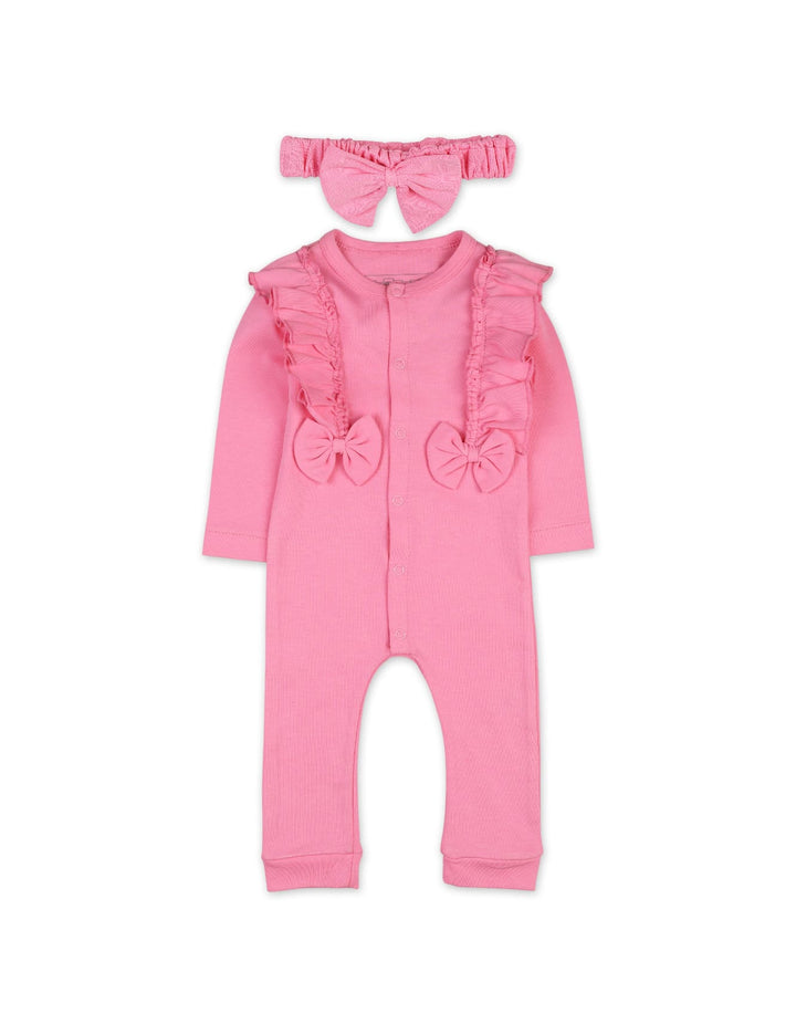 Baby Girls 2 Pieces Winter Rompers Set with Headband Bambies Pink at Zubaidas