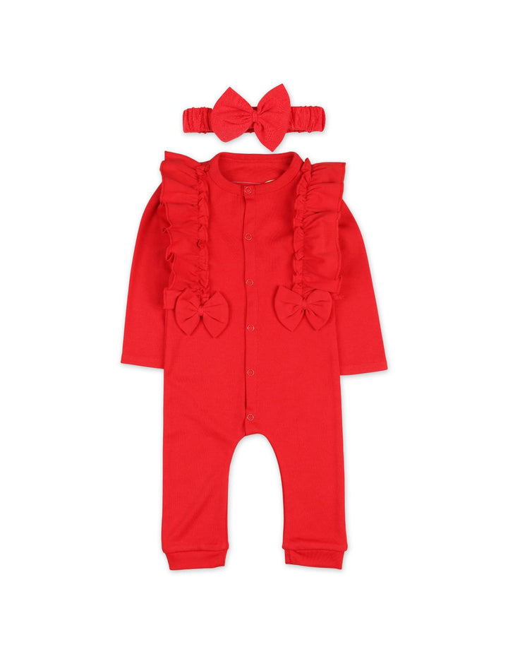 Baby Girls 2 Pieces Winter Rompers Set with Headband Bambies Red at Zubaidas