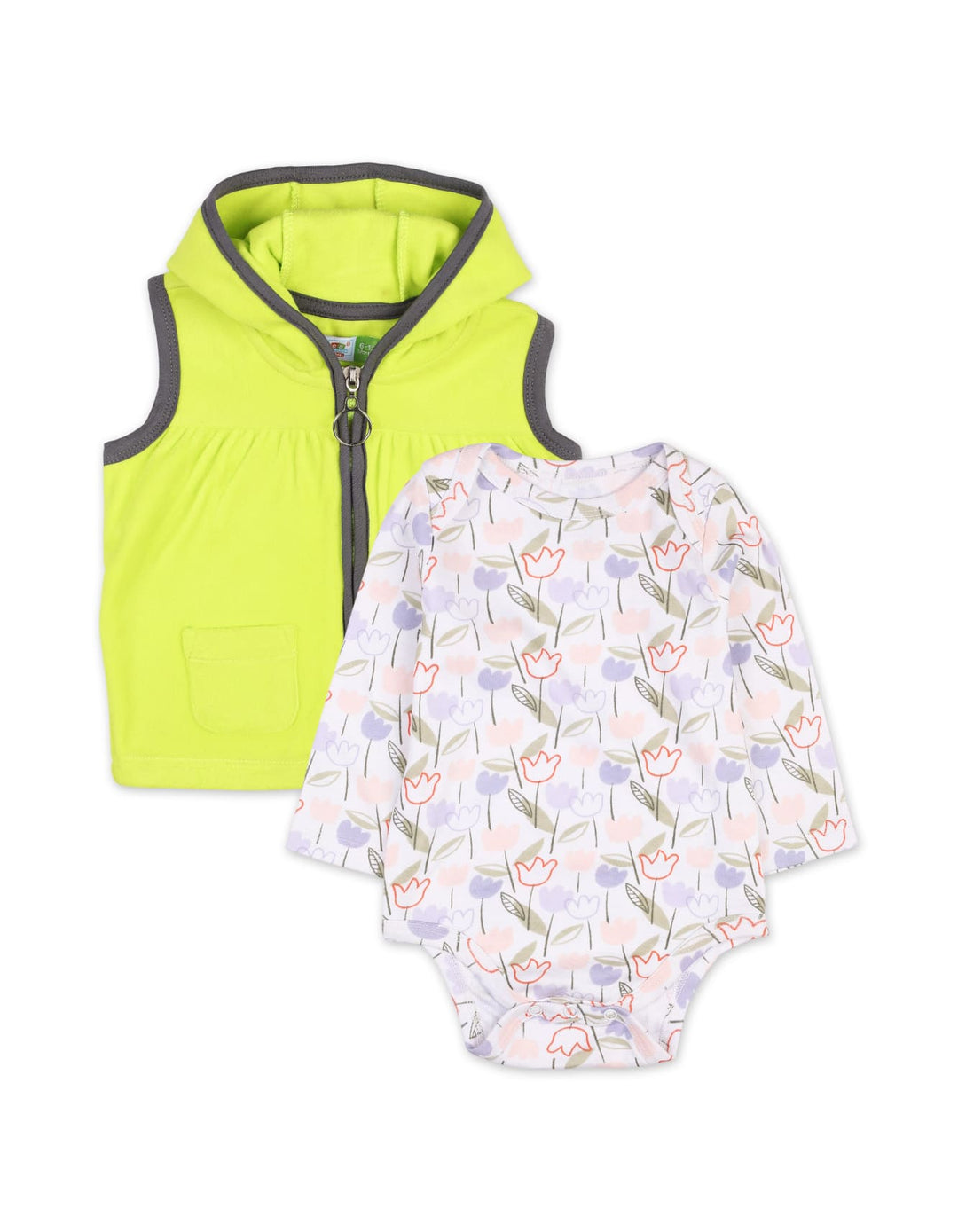 Baby Girls 2 Pieces Winter Set Bodysuits with Vests Bambies Neon Green at Zubaidas