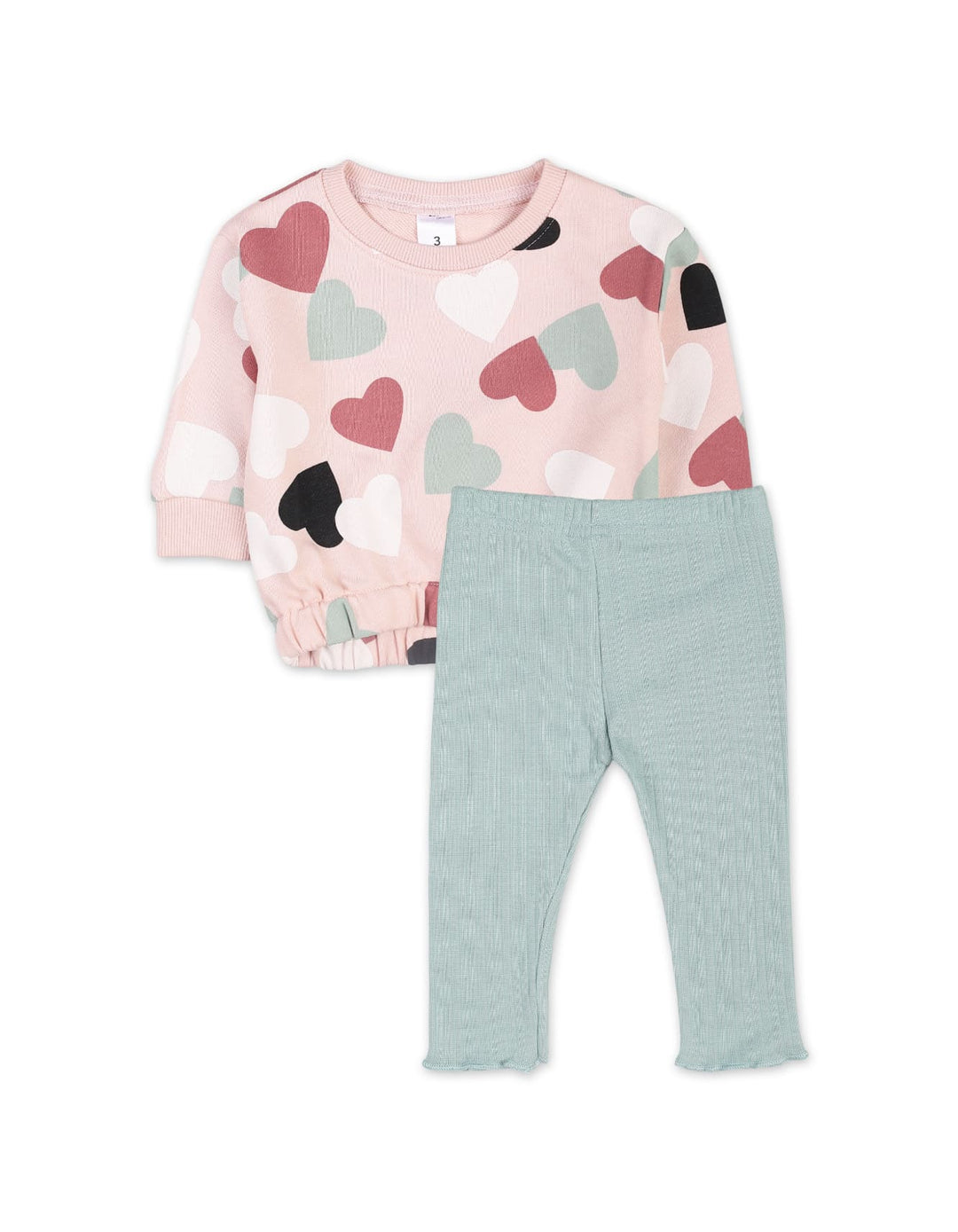 Baby Girls 2 Pieces Winter Suit Sets Bambies Heart Pink and Mint Green at Zubaidas