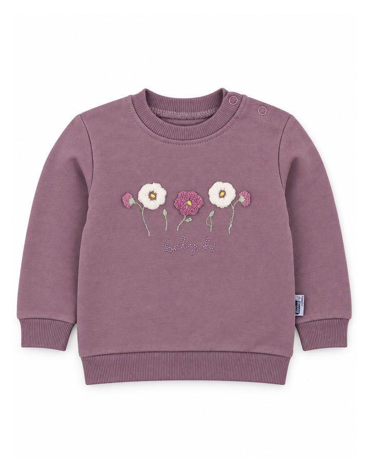 Baby Girls 3-Piece Winter Outfit with Floral Hooded Vest and Sweatshirt Purple and White at Zubaidas Online Pakistan