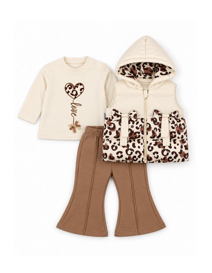 Baby Girls 3-Piece Winter Suit Set with Leopard Print Hooded Vest and Sweatshirt at Zubaidas