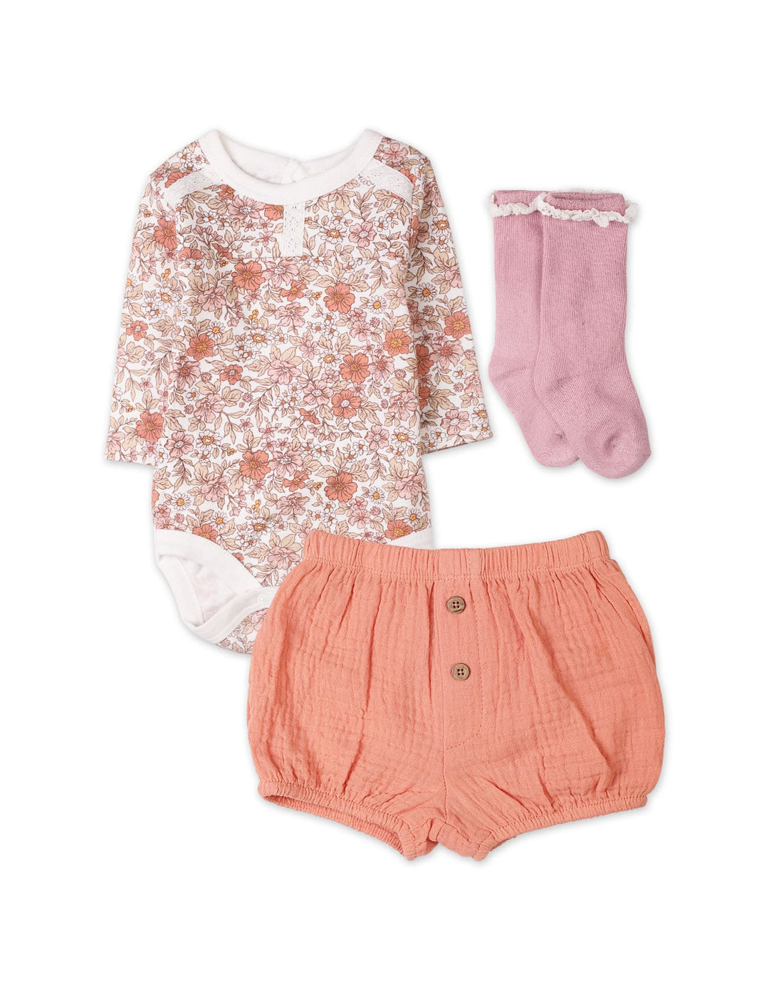 Baby Girls 3 Pieces Suit Bambies Floral Rust and Pink at Zubaidas