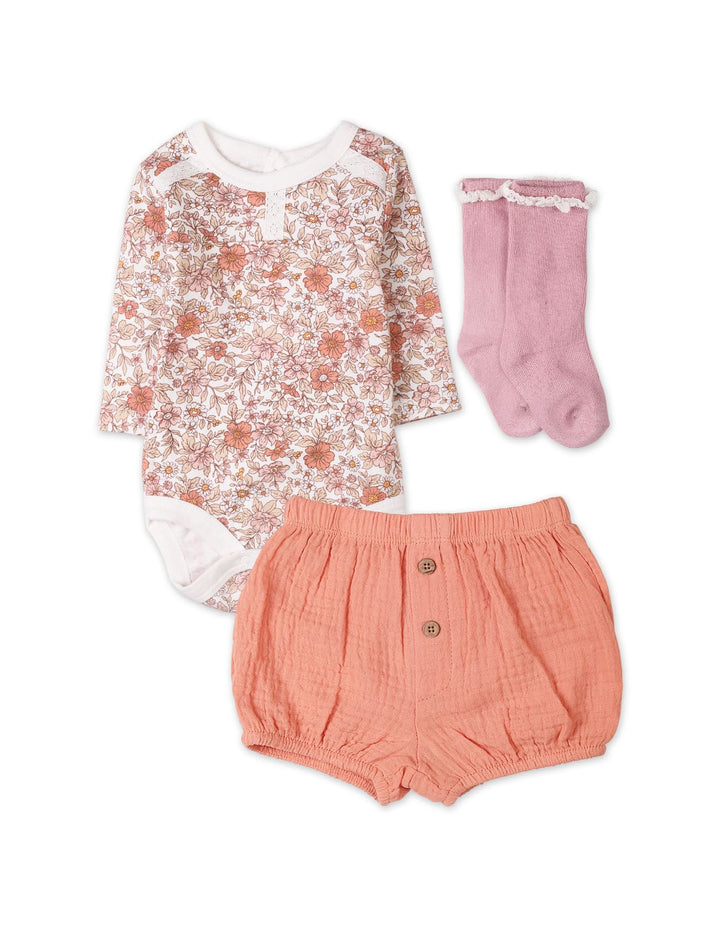 Baby Girls 3 Pieces Suit Bambies Floral Rust and Pink at Zubaidas