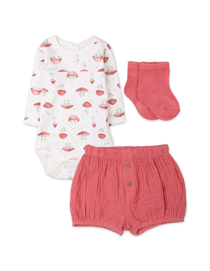 Baby Girls 3 Pieces Suit Bambies Mushroom Printed Pink and White at Zubaidas