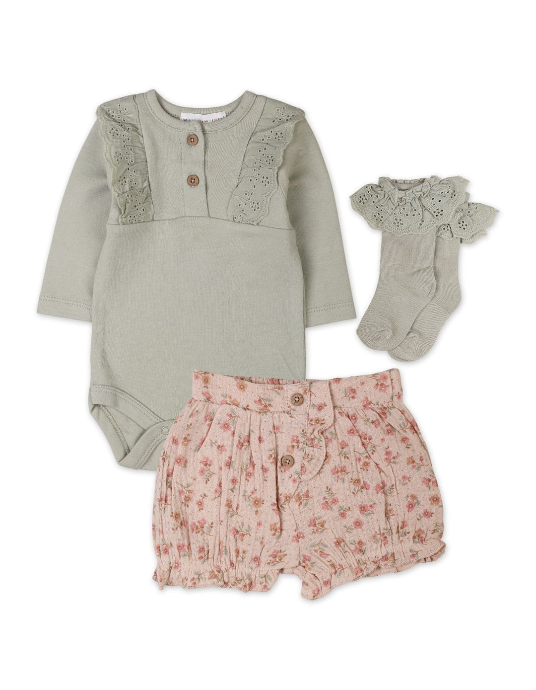 Baby Girls 3 Pieces Suit Sets Bambies Olive Green and Peach at Zubaidas