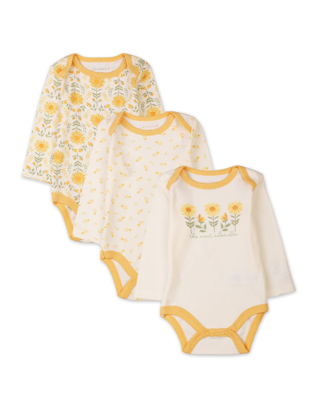 Baby Girls 3 Pieces Winter Bodysuit Sets Bambies Floral Yellow at Zubaidas