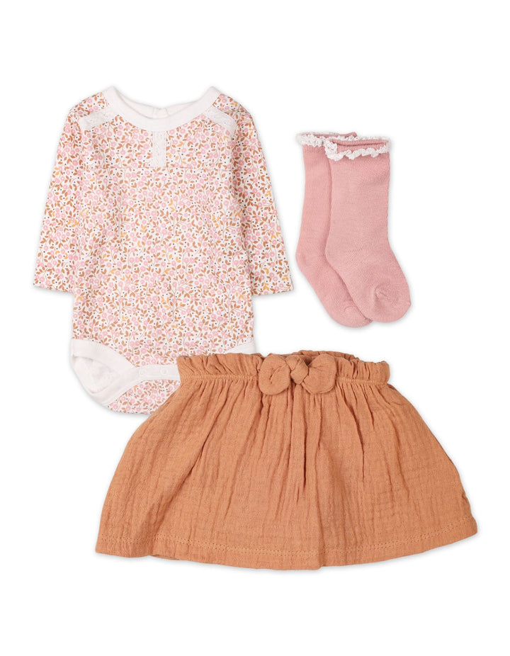 Baby Girls 3 Pieces Winter Fashion Bambies Floral Mustard and Pink at Zubaidas
