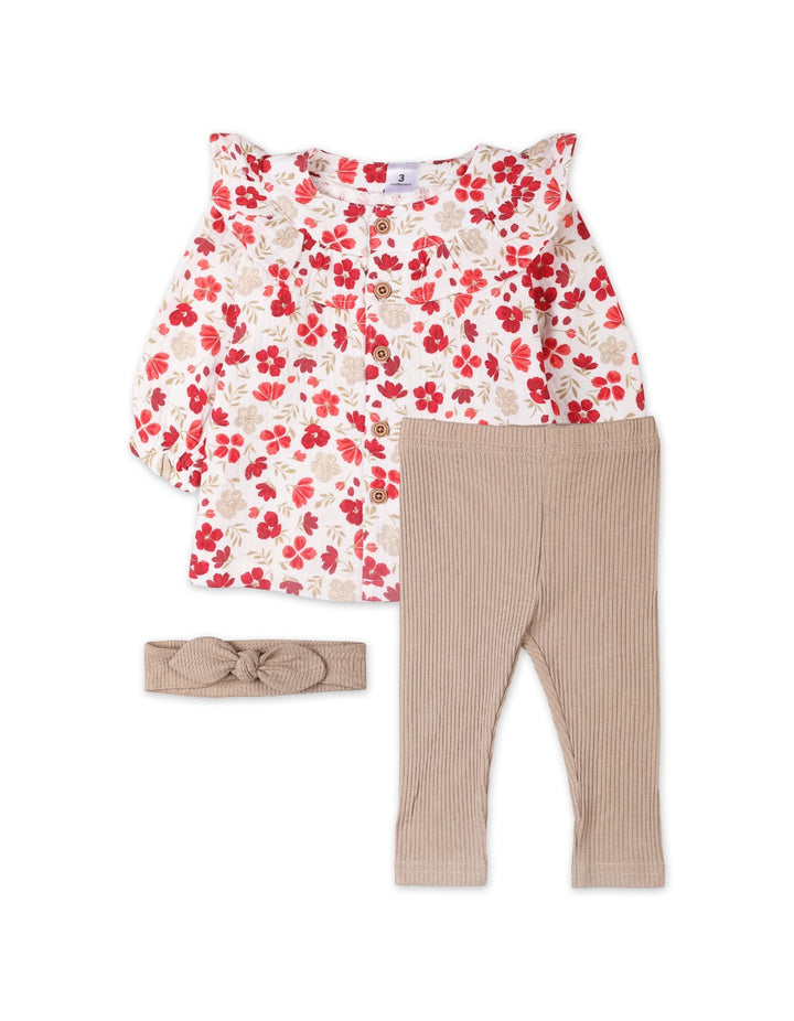 Baby Girls 3 Pieces Winter Suit Sets Bambies Floral Beige at Zubaidas