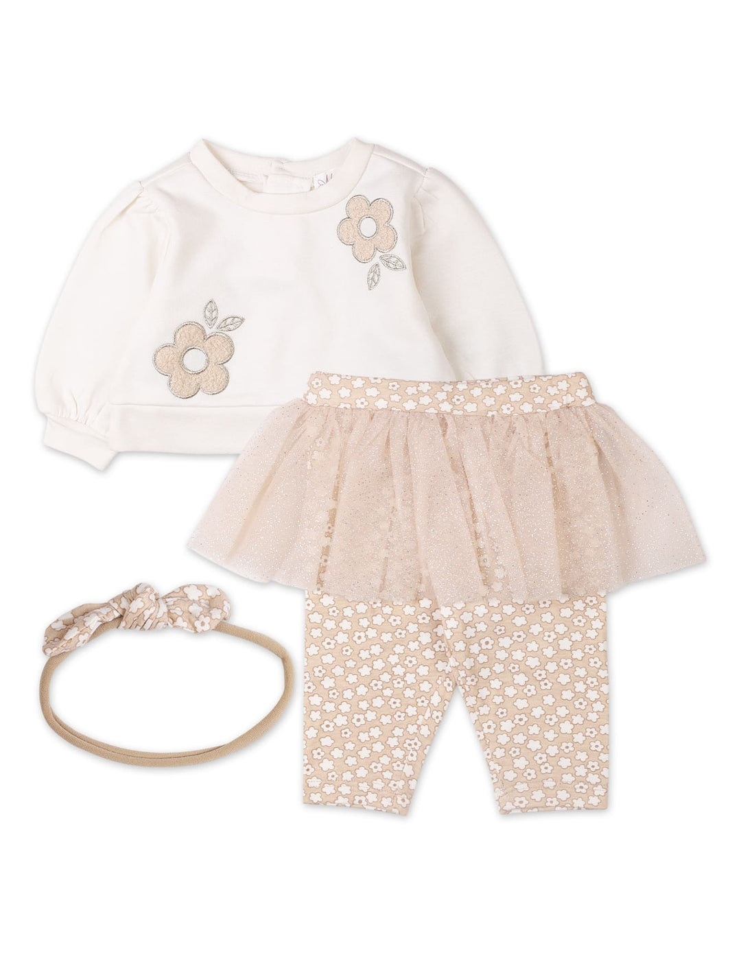 Baby Girls 3 Pieces Winter Suit Set Bambies Floral Cream and Beige at Zubaidas