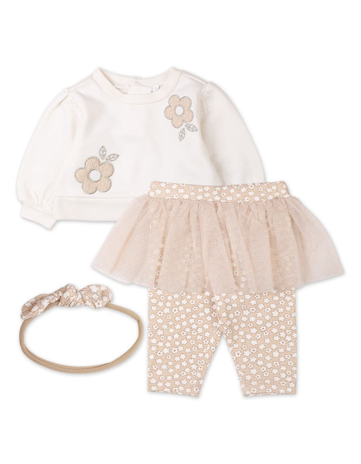 Baby Girls 3 Pieces Winter Suit Set Bambies Floral Cream and Beige at Zubaidas