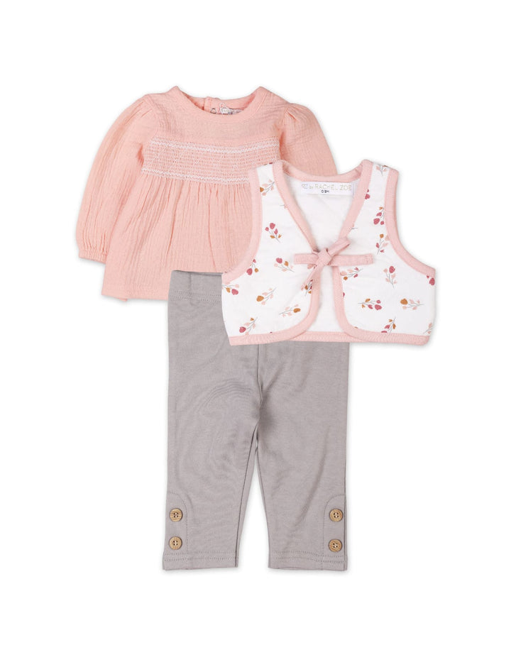 Baby Girls 3 Pieces Winter Suit Sets Bambies Floral Pink and Grey at Zubaidas