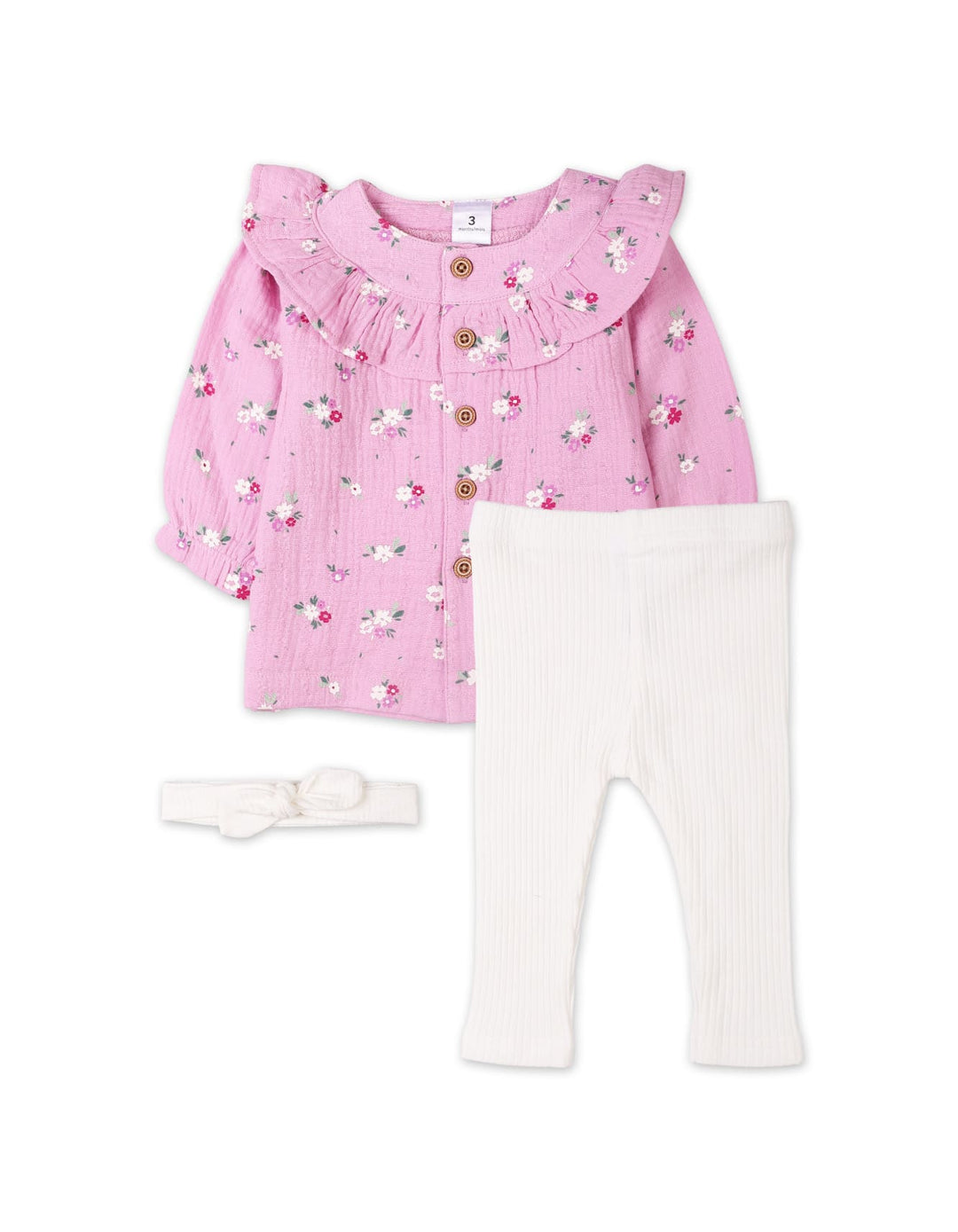 Baby Girls 3 Pieces Winter Suit Sets Bambies Floral Purple and White at Zubaidas