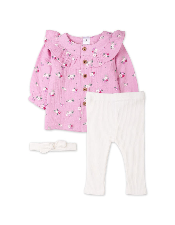 Baby Girls 3 Pieces Winter Suit Sets Bambies Floral Purple and White at Zubaidas