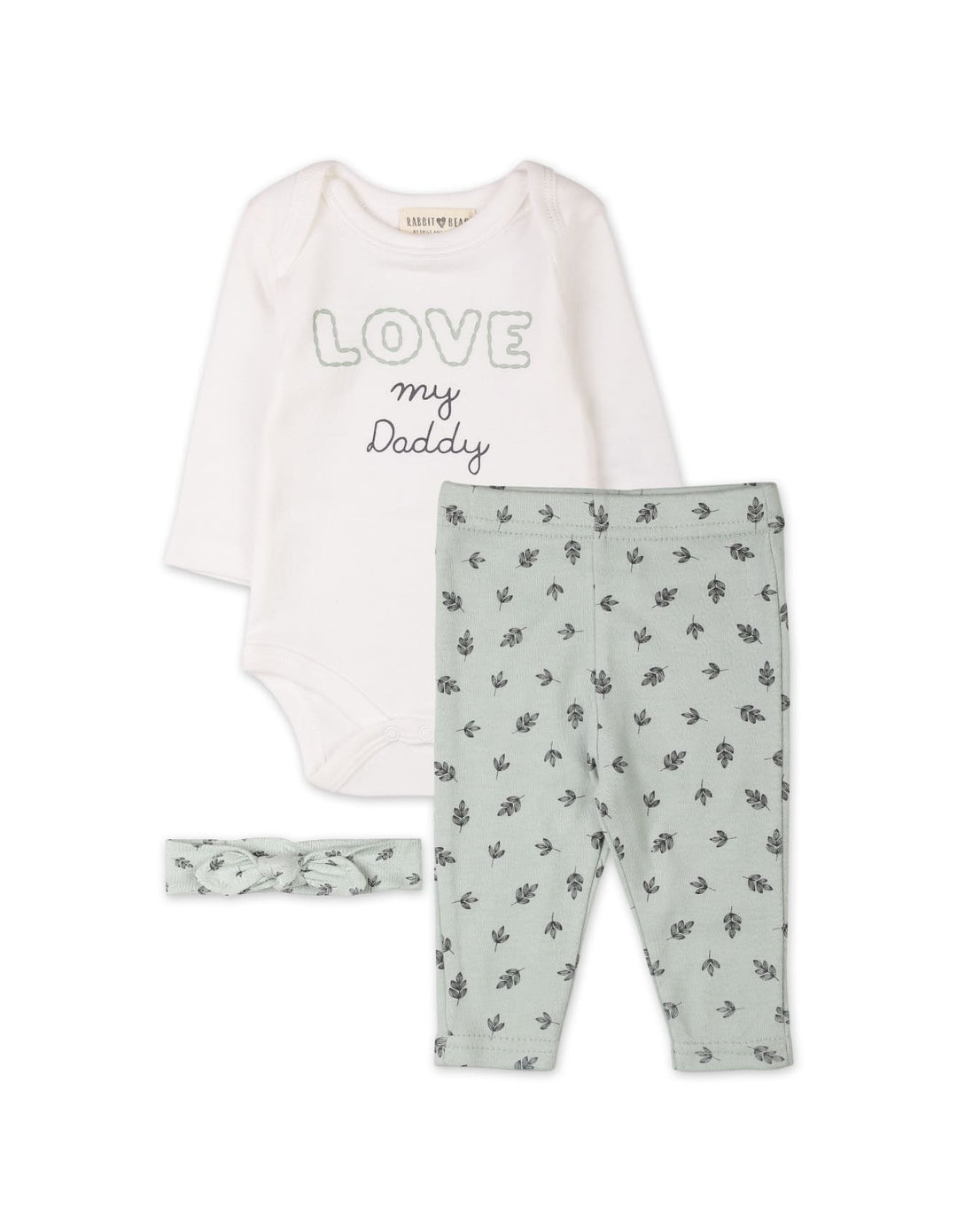 Baby Girls 3 Pieces Winter Suit Sets Bambies Love My Daddy Green and White at Zubaidas