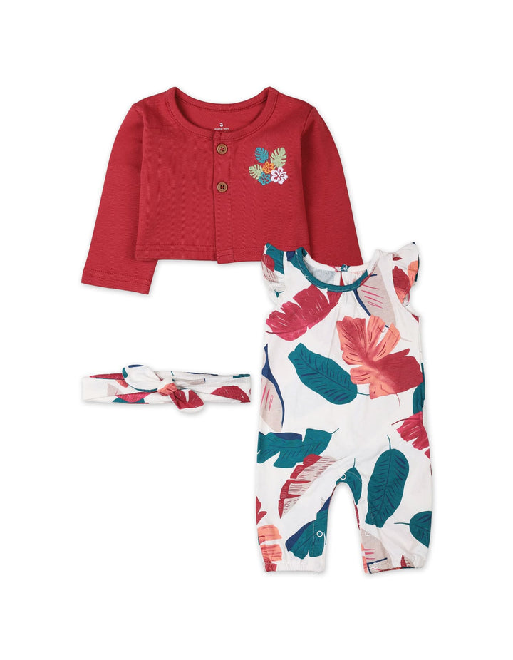 Baby Girls 3 Pieces Winter Suit Sets Bambies Tropical Leaf Red at Zubaidas