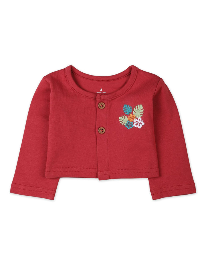 Baby Girls 3 Pieces Winter Suit Sets Bambies Tropical Leaf Red at Zubaidas Pakistan