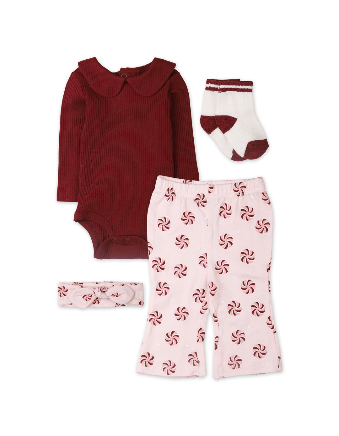 Baby Girls 4 Pieces Winter Suit Sets Bambies Candy Swirl Maroon and Pink at Zubaidas