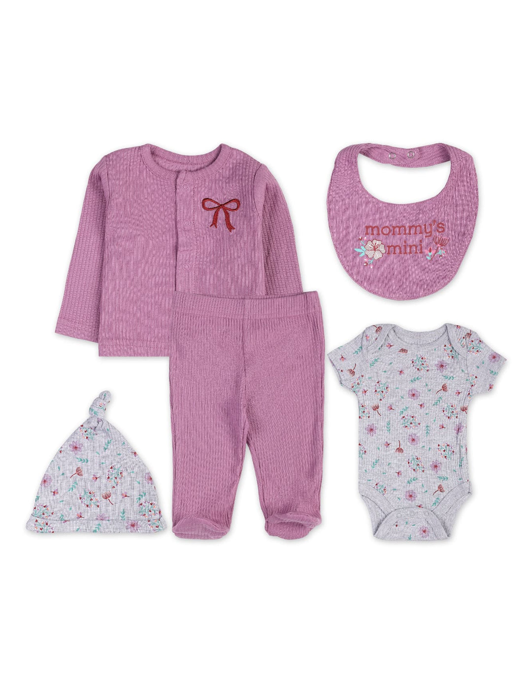 Baby Girls 5 Pieces Winter Suit Sets Bambies Lilac and Grey at Zubaidas