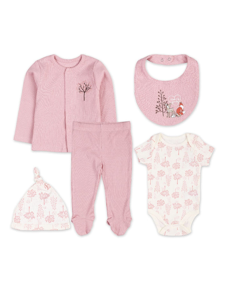 Baby Girls 5 Pieces Winter Suit Sets Bambies Pink and Off White at Zubaidas