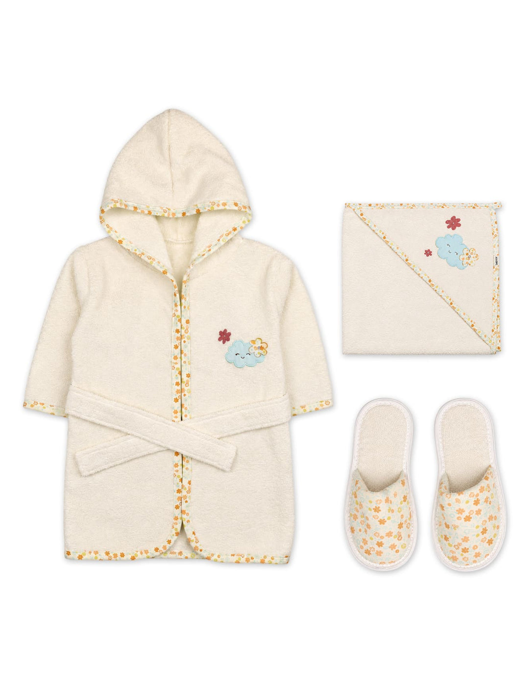 Baby Girls Bath Towel Gift Set 4 Pcs Floral Off White at Zubaidas